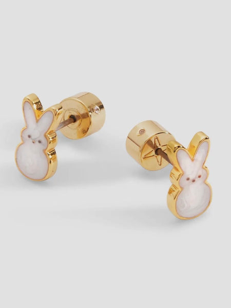 Peeps White Pearlized Bunny Studs in Gold