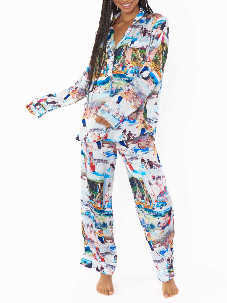 Classic PJ Set in Ski Postcard Silky