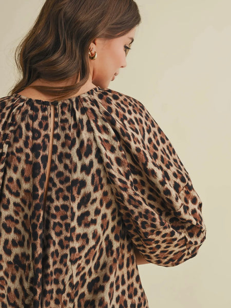 So Spotted Puff Sleeve Romper in Leopard