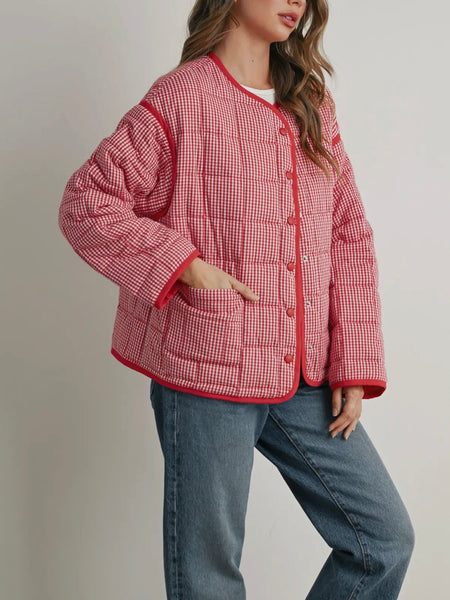 Quincy Quilted Puffer in Red