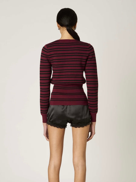 Baxter Stripe Cardigan in Oxblood