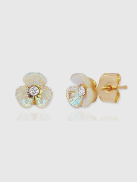 Tiny Iridescent Flower Studs in Yellow
