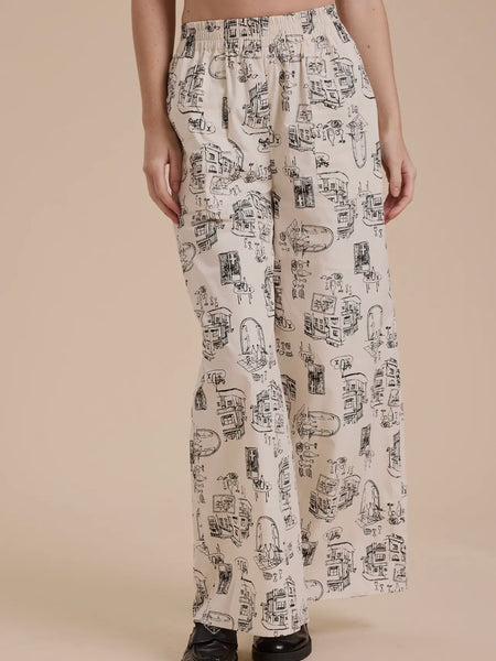 On The Town Printed Pants in Ecru