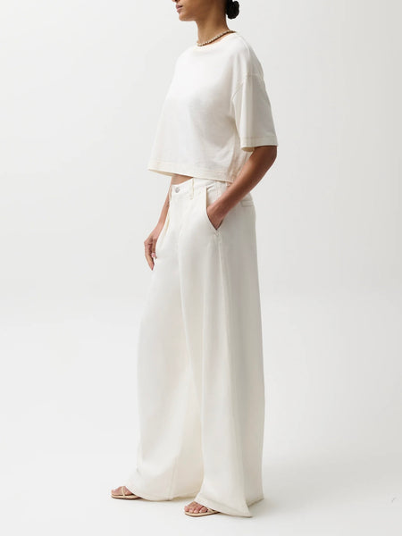Delphine Pleated Denim Wide Leg in Off White