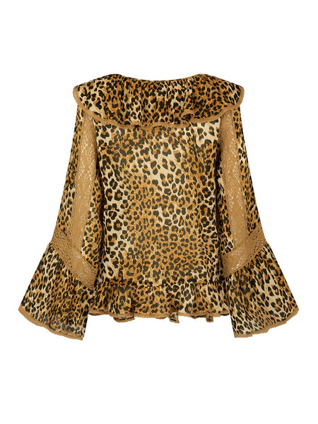 Samantha Lace Frill Blouse in Vintage Leopard