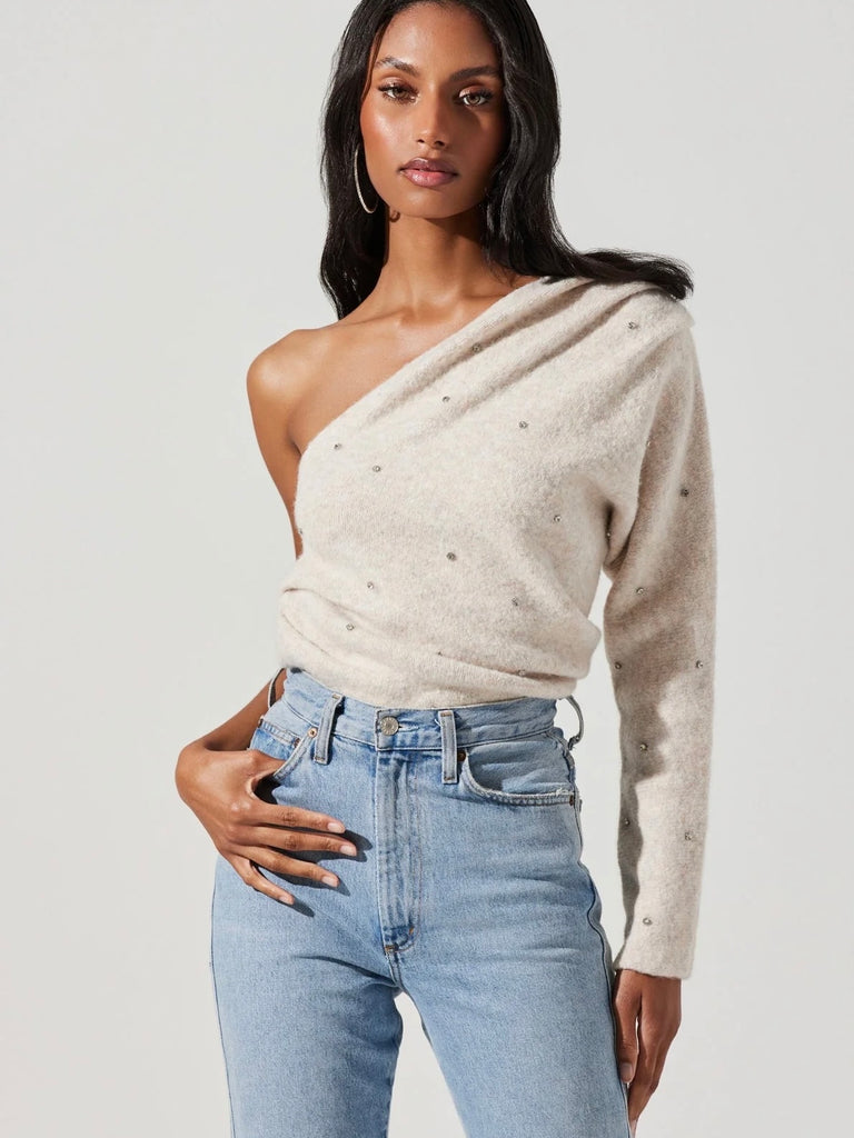 Cosima One Shoulder Sweater in Oatmeal