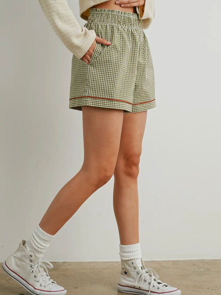Plaid & Posh Shorts in Olive