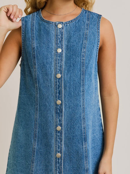 Denim Does It Mini Dress in Mid Blue