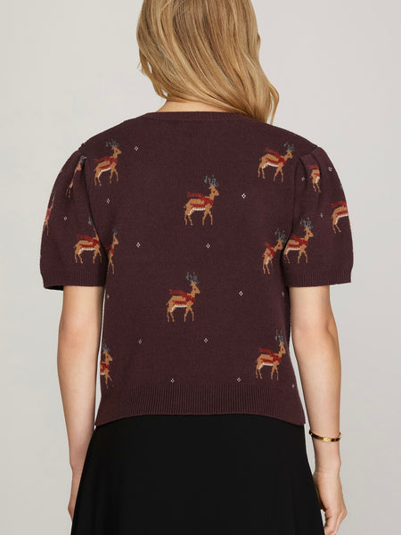 Dancing & Prancing Sweater in Wine