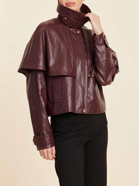 Faux Leather Cape Jacket in Burgundy