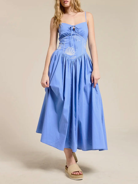 Ocean Muse Embroidered Sundress in Blue