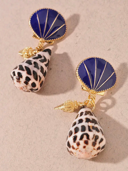 Conch Shell Earrings in Blue