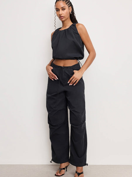 Twill Parachute Bubble Top in Black