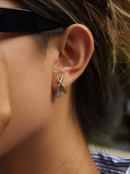 Staven Crossover Earrings in Two Tone