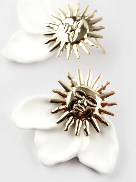 Sun & White Petals Stud Earrings