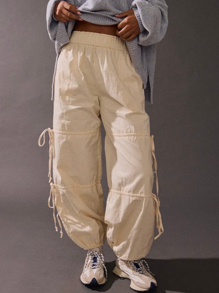 Tied To Side Joggers in White Melange