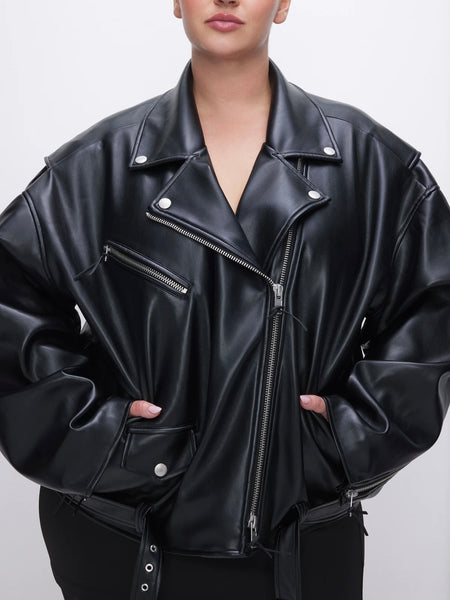 Chanel Faux Leather Coat in Black