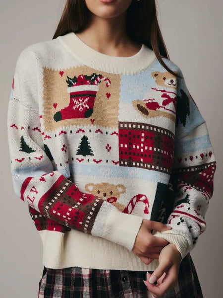 Holiday Whobie Whatty Sweater in Cream
