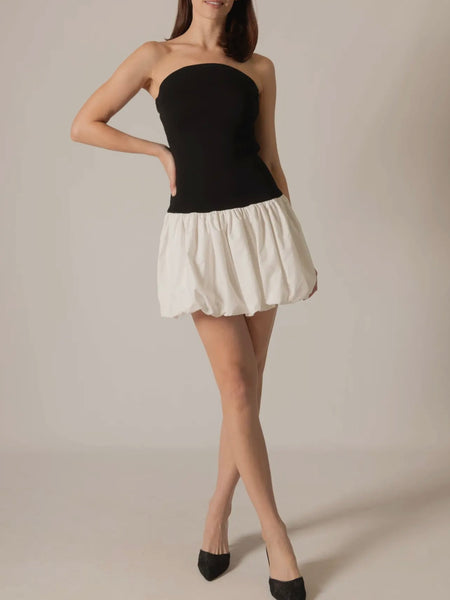 Kate Poplin Contrast Dress in Black