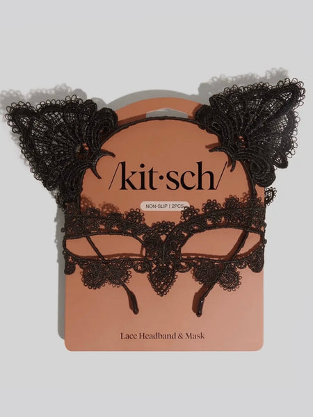 Lace Headband & Mask in Black Cat