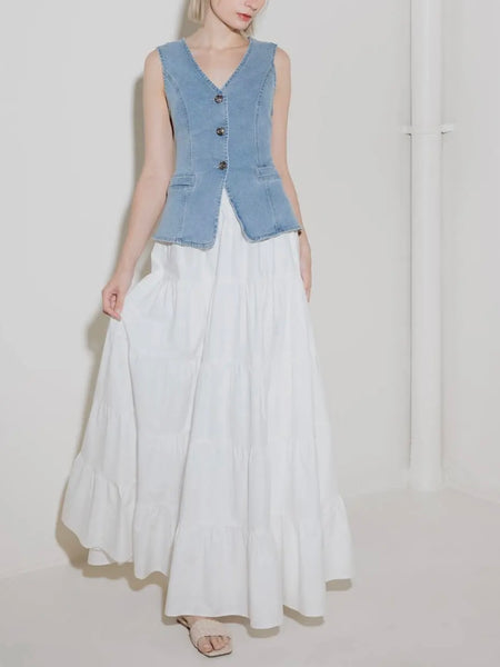 Denim Does Vest in Light Blue