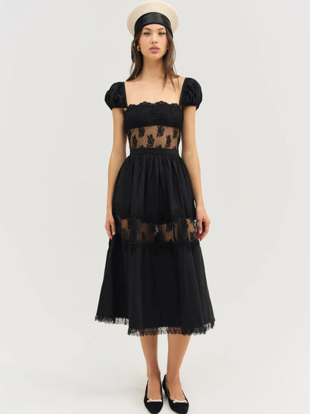 Liya Lace Midi Dress in Black