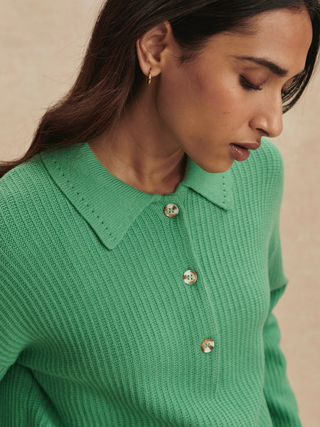 Marlie Polo Knit Sweater in Green Spruce