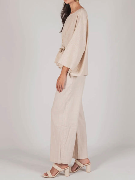 Ula Linen Waist Tie Top in Natural