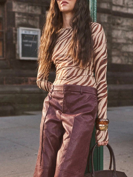 Stretch Mesh Thumbhole Top in Autumn Zebra