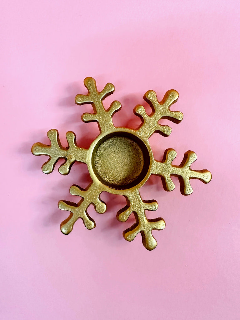 Snowflake Tea Light Holder in Rounded Gold