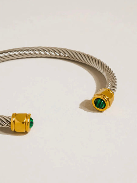 Vail Braided Bangle in Silver & Green