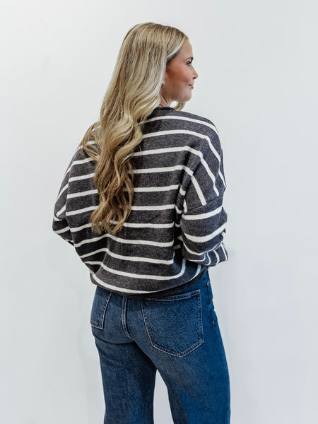Piper Cabana Stripe Cardigan in Grey & Ivory