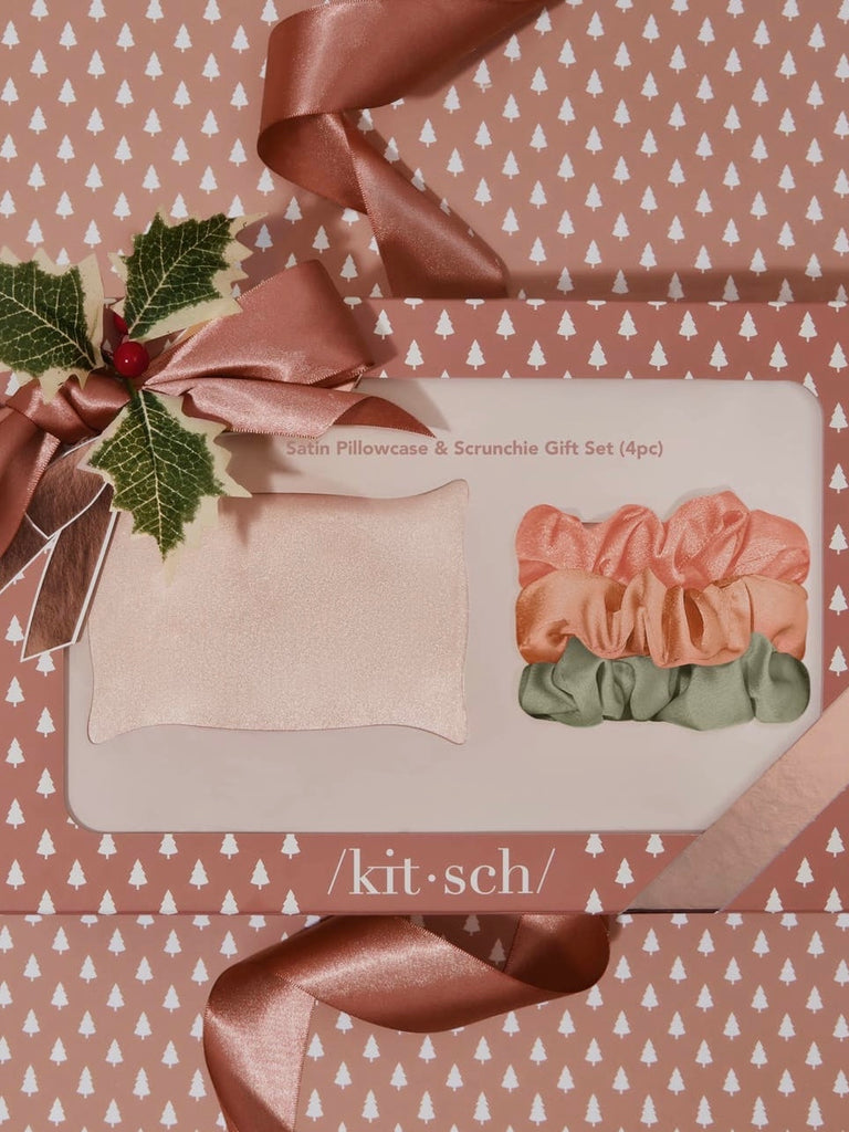 Holiday Satin Pillowcase & Scrunchie 4pc Gift Set