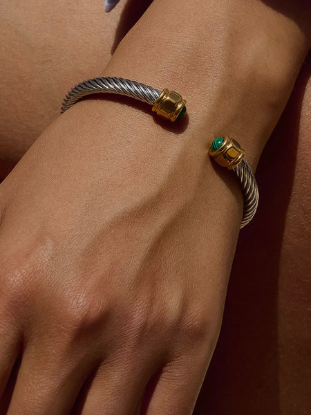 Vail Braided Bangle in Silver & Green