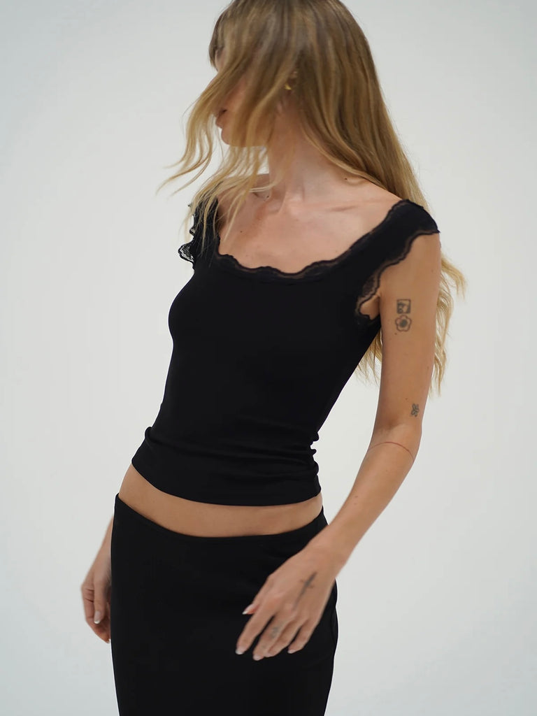 Cassidy Lace Ribbed Tank in Black
