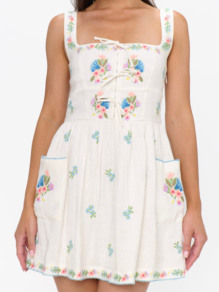 Demi Mini Dress in Wild Meadow Embroidery