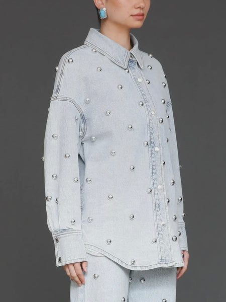 Studded Denim Shirt Jacket in Fjord Wash