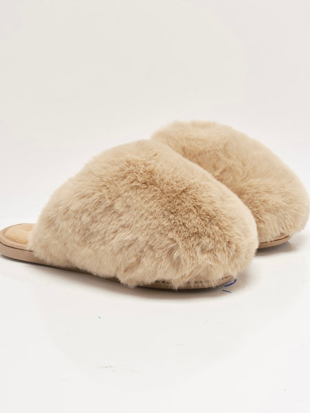 Snowball Slippers in Taupe Faux Fur