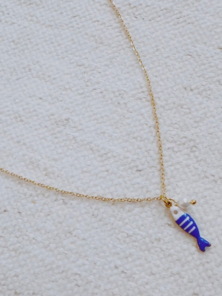 Striped Fish Necklace in Blue