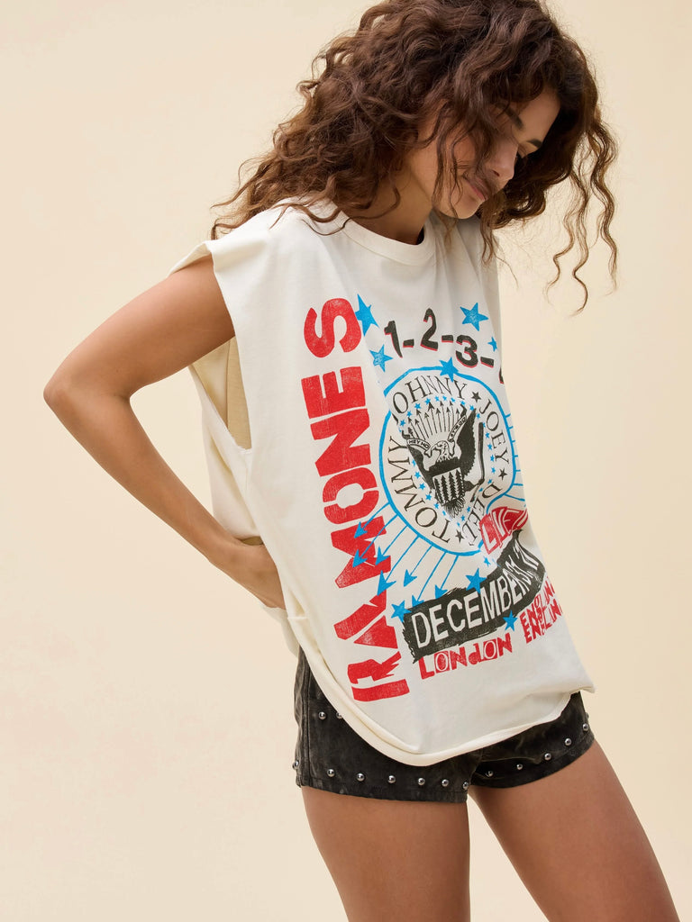 Ramones 77 Show Poster Muscle Tank in Stone Vintage
