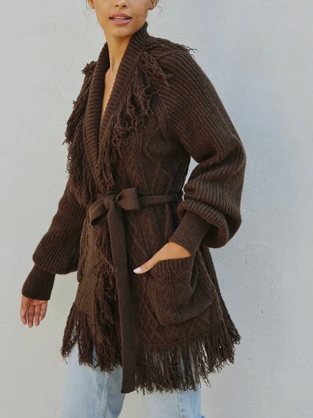 Forever In Fringe Cardi in Umber