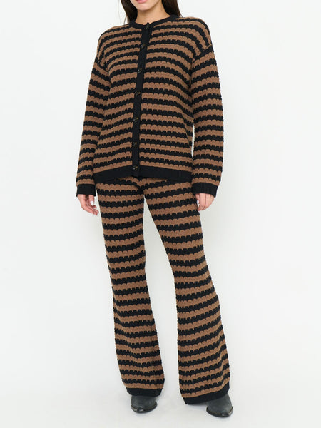 Inez Cardigan in Coffee Stripe Knit