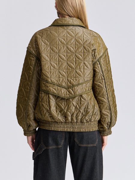 Quilted Funnel Neck Oversized Bomber in Seagrass