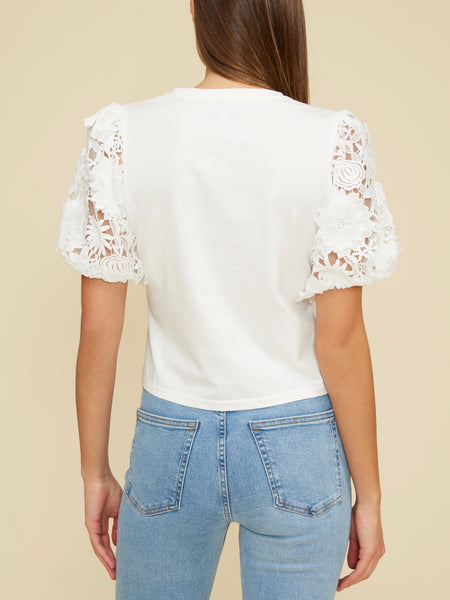 Avi Lace Sleeve Top in White