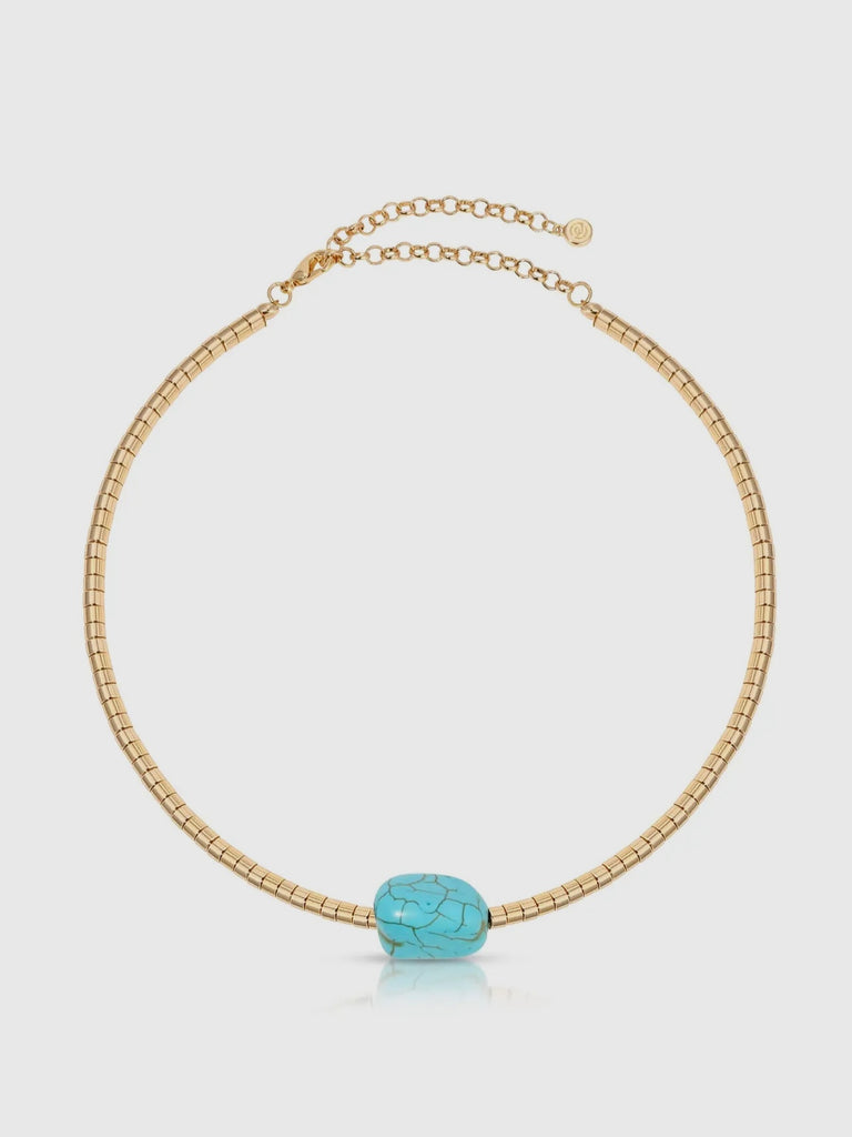 Gold Beaded Turquoise Nugget Necklace