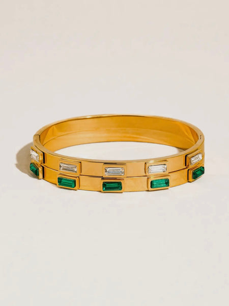 Tanith Baguette CZ Bangle in Green