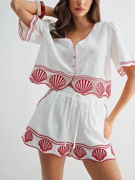 Shell Yes Top in White & Red