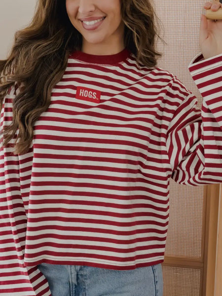 Call The Hogs Stripe Tee in Red