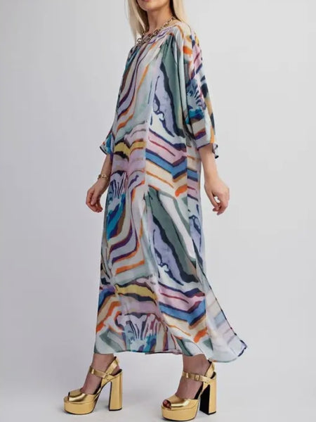 Living In A Rainbow Kaftan Dress in Multi
