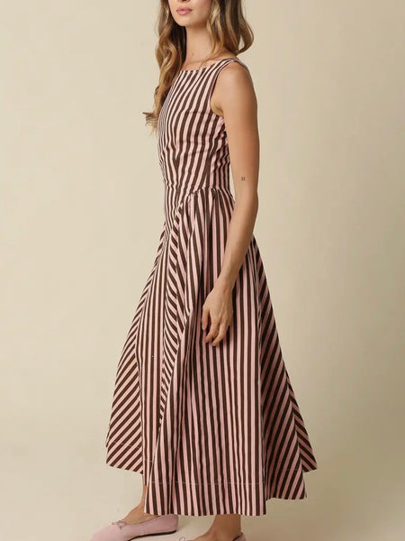 Bottom Line Maxi Dress in Pink & Brown